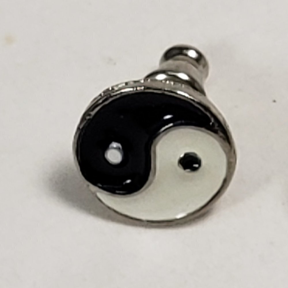 Silver-Tone Yin Yang Stud Earrings – Black White Symbol, 0.4" Minimalist Jewelry - Picture 3 of 8
